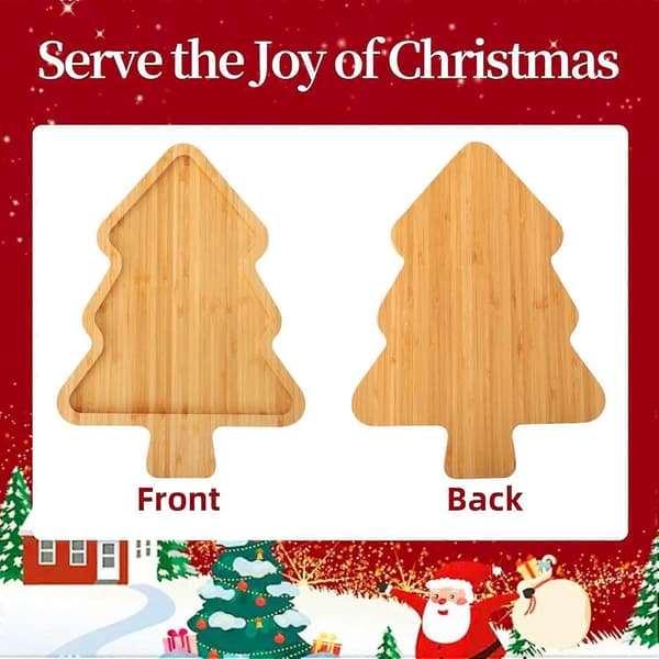 Julbricka i bambu, charkbricka med festlig träddesign för julfester