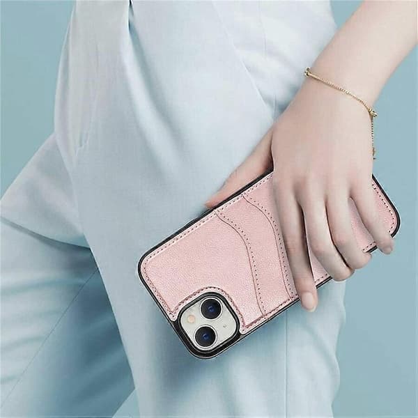 Compatible case for iPhone 13 mini, scratch-resistant PU+TPU phone case with card holder (Rose Gold)