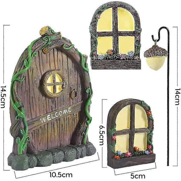 Fe Dør Have Fe Dør Og Vindue Til Træer, 14cm Resin Miniature Fe Dør Pixy Dør Haveindretning, Selvlysende (blade)