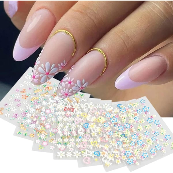Färgglada Flower Nail Art Stickers Dekaler 3D självhäftande Blom Nagel Dekaler Iskristall Blomma Daisy fluga Hjärta Nagel 30 ark