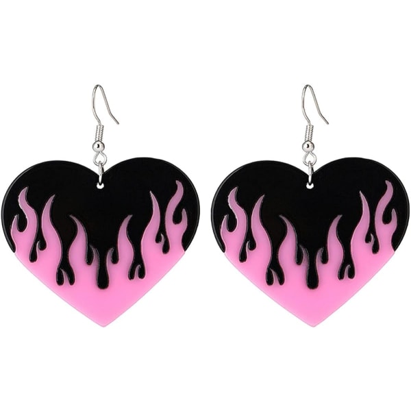 Färgglada Flame Akryl örhängen Punk Fire Heart Burning Dingle Drop Earrings Transparent Roliga Geometriska Akryl Flame örhängen för kvinnor tjejer