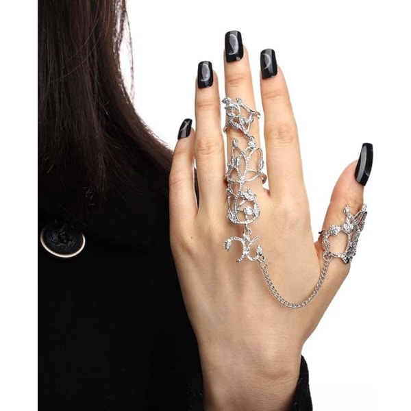 Charm Blad Full Finger Ringar Armband Kristall Knuckle Ring Sele Strass Handkedjor Justerbara Statement Ringar Smycken för kvinnor och flickor