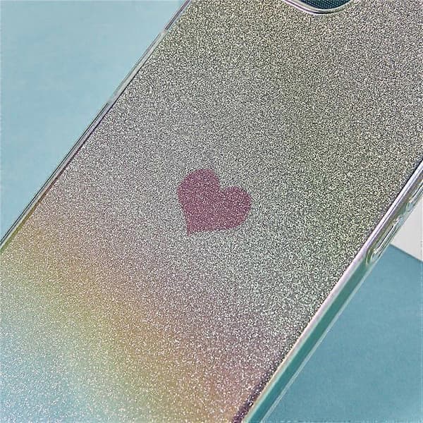 Hjerte Glitter Gradient TPU Telefondeksel Bakside For iPhone 16e (Rosa)
