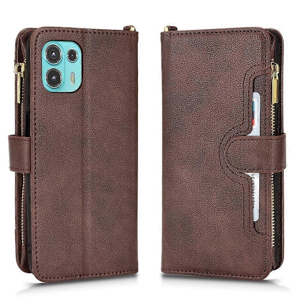 Etui til Motorola Edge 20 Fusion Deksel Glidelås Magnetisk Lommebok Kortholder PU Lær Flip Etui Brown A