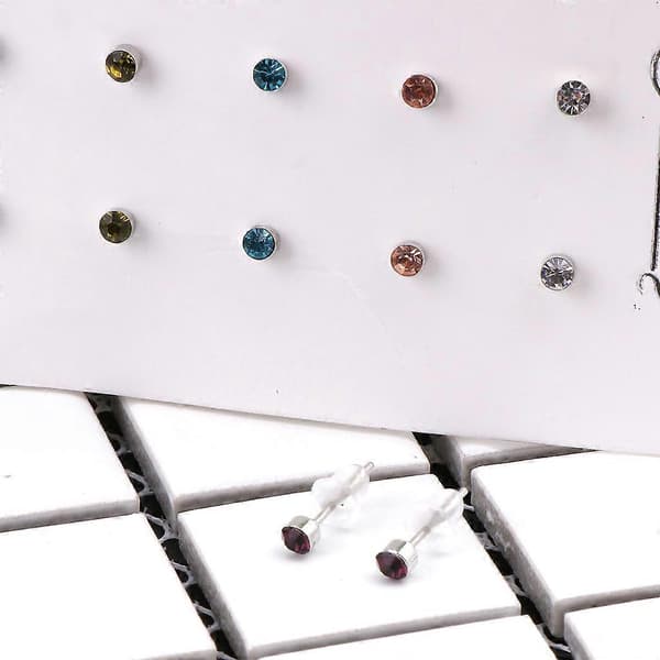 Simple 12 Pairs Earrings Stud Ear Bone Nails Rainbow Cubic Zirconia Stud Earrings