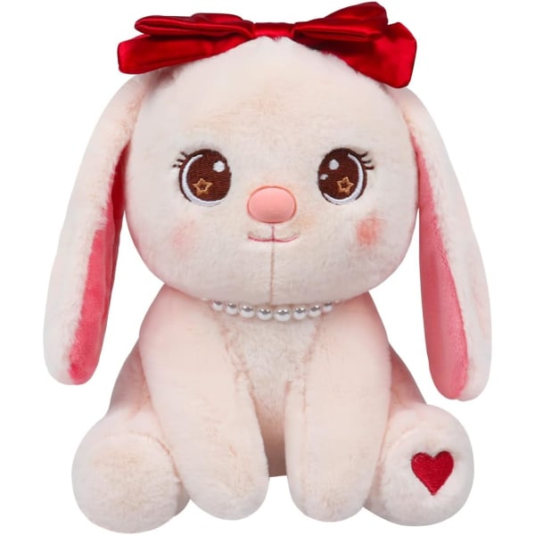 Cute Bunny Plush Toy, Kawaii Rabbit Stuffed Animal Plushie Pillow with Bowknot Soft Plush Doll Gifts for Boys Girls Pink (8.66")