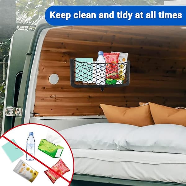 RV Storage Net, 4-Pack Cargo Net Car Storage Net RV Van Storage Solutions with Plastic Frame Elastic Mesh Bag Organizer Pocket (36 * with 4 Hooks