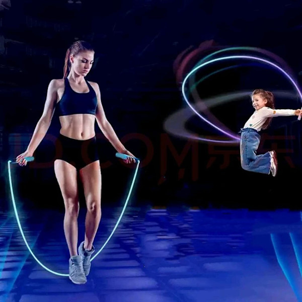 Lysande hopprep, kallt ljus hopprep med LED-ljus, hopprep för fitness, lämplig för barn, flickor, pojkar - blå