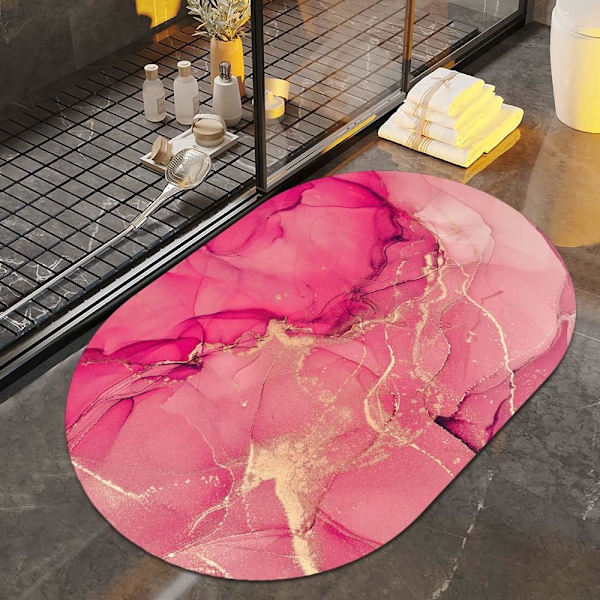 Rød Guld Linje Marmor Måt Bademåtter Badeværelse Gulvmåtte Super Absorberende Ultra Tynd Lav Profil Skridsikker Hurtigtørrende Vaskbar Tæppe til（24\"*16\"Ellipse）