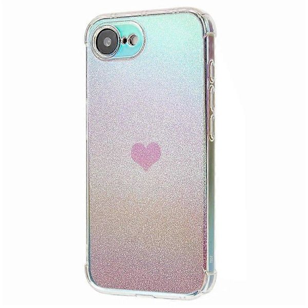 Hjerte Glitter Gradient TPU Telefondeksel Bakside For iPhone 16e (Rosa)