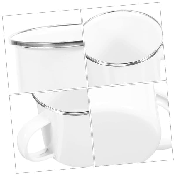 Emaljerad campingmugg vit med silverkant, chipresistent kaffekopp för vandring, resor och utomhusbruk