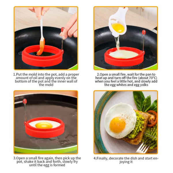 6 stk. Silikoneggring, Egg Rings Non Stick, Egg Cooking Rings, Stekt Egg Mold eller Pancake Rings Nonstick Mold Ring Round