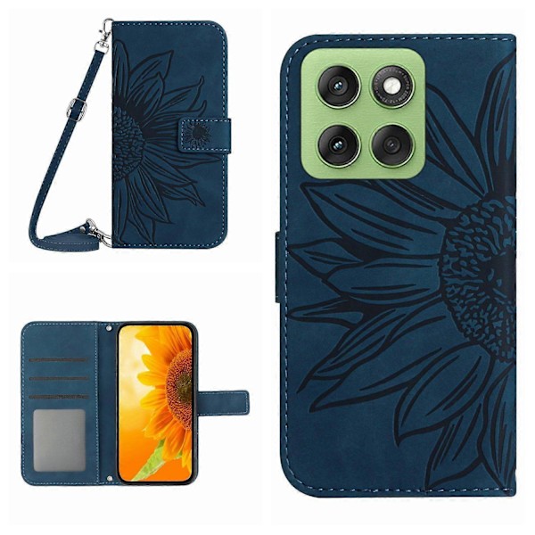 Til Motorola Edge 60 5G HT04 Hudfølelse Solsikke Præget Flip Læder Telefon Cover med Lanyard