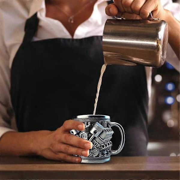 Personlig Rostfri Mugg med Motormotiv, Kaffemugg med Bilmotordesign kompatibel med Bilentusiaster och Fans As Shown