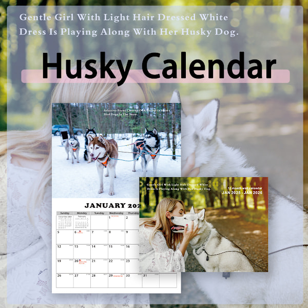 2025 Engelsk veggkalender A3 størrelse Husky hund amerikansk ørn månedlig kalender med tema