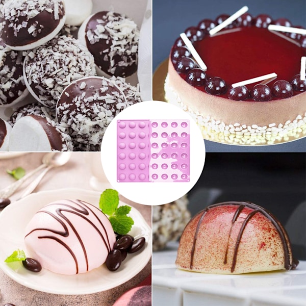 Mini 24-håls halv sfärisk silikonform, 2-pack bakform för att göra choklad, tårta, gelé, kupolmousse
