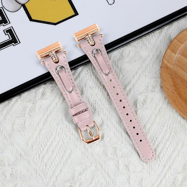 Type B Armbånd i ekte kuskinn til Fitbit Versa 4/Sense 2 (Rosegullspenne) Style B