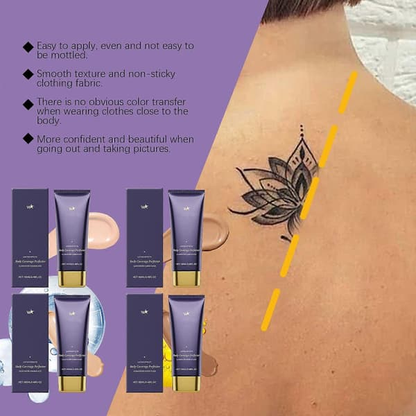 Kroppstäckande Perfector med Borste | Vattentät & Överföringsresistent Kroppsmakeup, Långvarig Tatueringstäckande Kräm för Ben & Kropp, Full Täckning Kr C