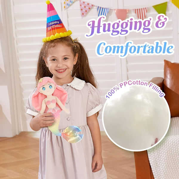 Havfrue prinsesse bamse blødt kramme bamse plys legetøj dukke fødselsdag børnedag jul til småbørn piger, pink, 15,5''