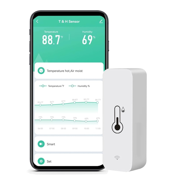 WiFi fuktighets- og temperaturmonitor: Smart hygrometer for fjernmonitor og varsling, høypresisjon innendørs termometer (1 stk.)