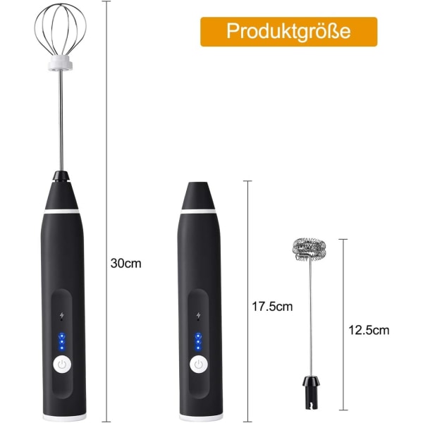 Elektrisk melkeskummer med dobbel visp, USB-oppladbar melkeskummer, 2 i 1 håndholdt batteridrevet melkeskummer