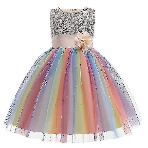 Tyttöjen Sekvenssit Meidän Rainbow Tutu Syntymäpäiväjuhla Prinsessa Meidän Kilpailun Meidän Kukka Meidän 140cm(7-8T) Champagne