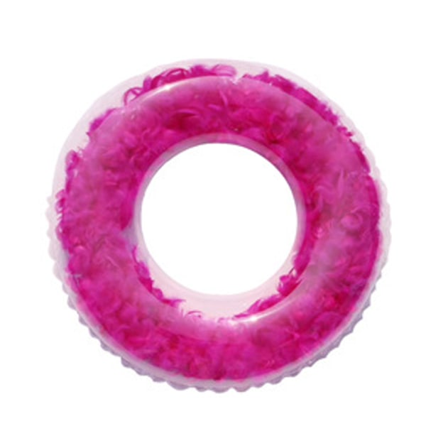 Inflatable Clear Swimming Ring Thickened Sequin Feather Inflatable Pool Floatation Ring - Red - 70#.