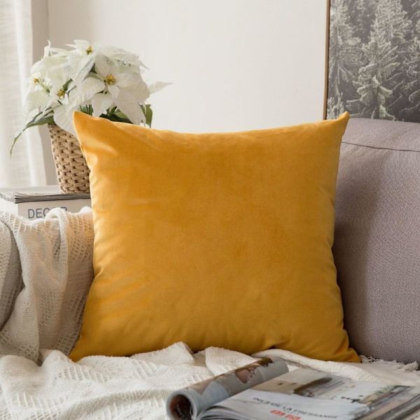 Sæt med 2 dekorative fløjls pudebetræk Sofa pudebetræk Blød behagelig dekoration Hjem Stue Soveværelse til sofa 40X40CM Gul Orange