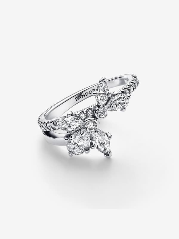 Pandora - Sparkling Asymmetrical Herbarium Cluster Ring - Sterling Silver Circumference: 54mm