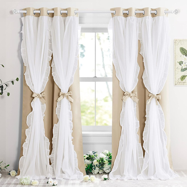 Gardiner Barnrum Dubbla Gardiner Plisserade Genomskinliga Mörkläggande Snygga Chic Princess, 132,08 x 213,36 cm, Biscotti Beige, 2 Stycken