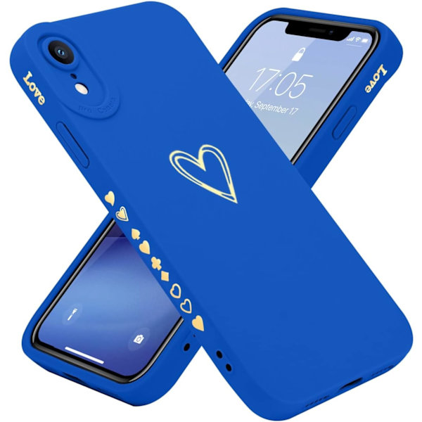 Yhteensopiva iPhone Xr -kotelon kanssa 6,1 tuumaa naisille ja tytöille, söpö ylellinen rakkaussydän [pehmeä naarmuuntumaton täysi kamera -sininen