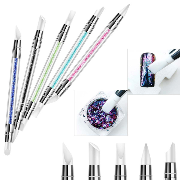 5 stk. negle silikone pen-pulver + sort + blå + grøn + lilla makeup