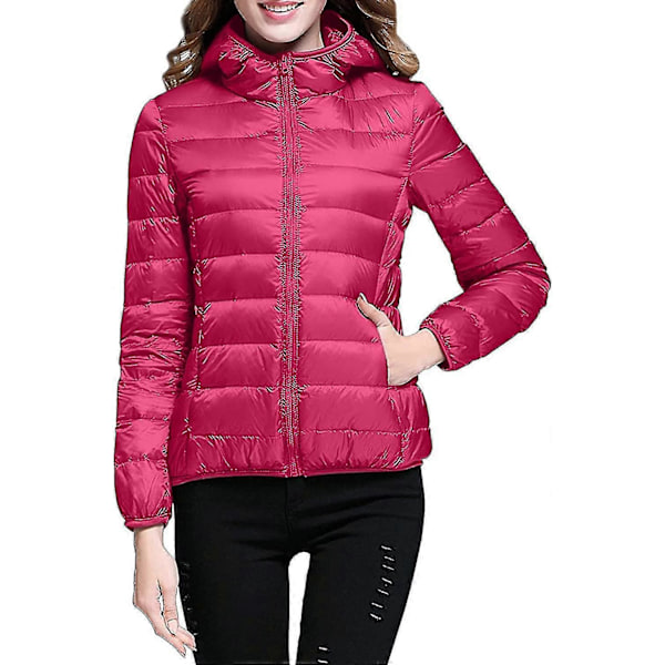 Dame Casual Letvægts Hætte Dunjakke Pakbar Pufferjakke Ultralet Kort Dunjakke Med Opbevaringspose GuanGuan D-hot Pink X-Large