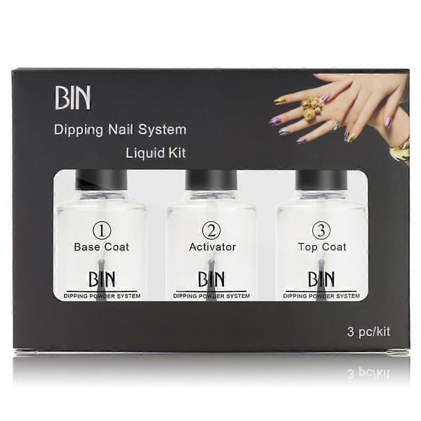 3 stk/sett 15ML Neglefarge Dip Dipp Pulver Pro Polish Startsett Base Toppstrøk