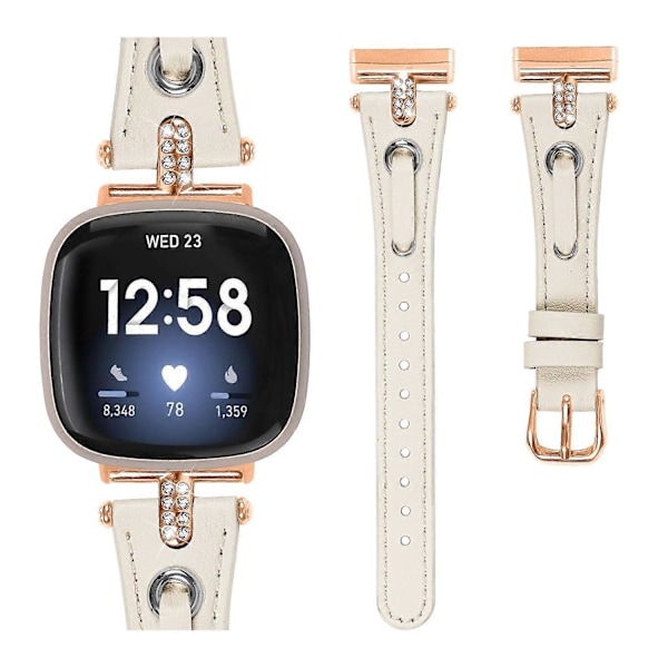 Typ B Armband i äkta ko-läder för Fitbit Versa 4/Sense 2 Klocka (Spänne i Roséguld) Style D