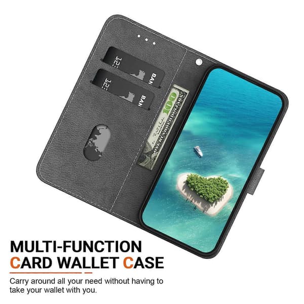 Case for iPhone 16 Plus with pattern print, anti-drop leather flip wallet case with lanyard (Style T)