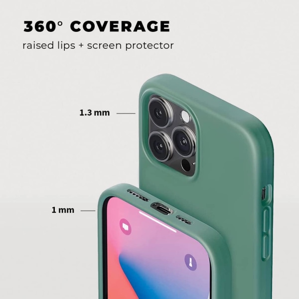 Kompatibel med iPhone 13 Pro Max Case Silikon med skärmskydd [6ft Drop Tested] Smalt skyddande cover med mikrofiber - grön
