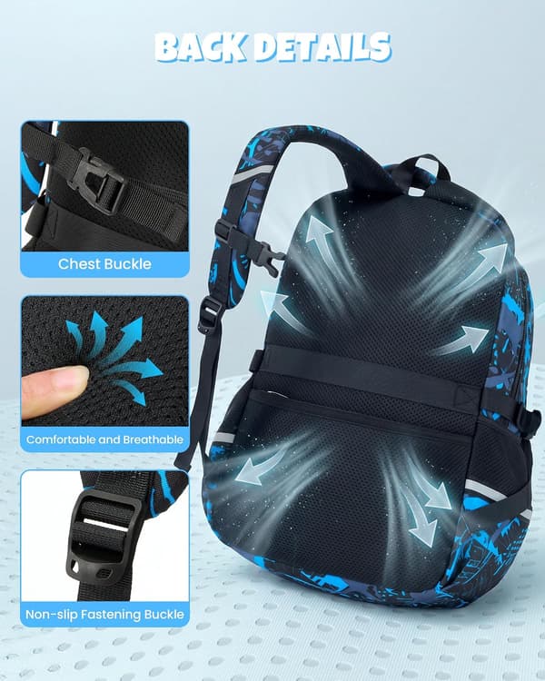 School Backpack Boys 8-12 Years 3-Piece Waterproof Modern Set Durable, Blue | 3-Piece Reflective Lightweight Ergonomic Blue Day Backpack Multi-Pocket Spacious BLÅ