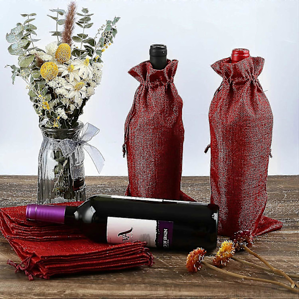 12 X Vinposer, Naturfarvede Jute Poser, Flaskeposer, Stofposer, Gaveposer Til Vinflasker, Champagneflasker, 16 X 36 Cm