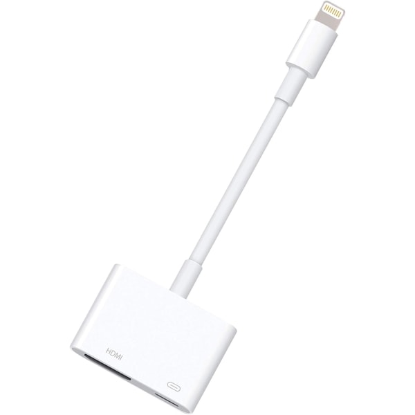 Digital AV Adapter Lightning To HDMI Adapter 1080P with Lightning Charging Port compatible with Select IPhone (White)