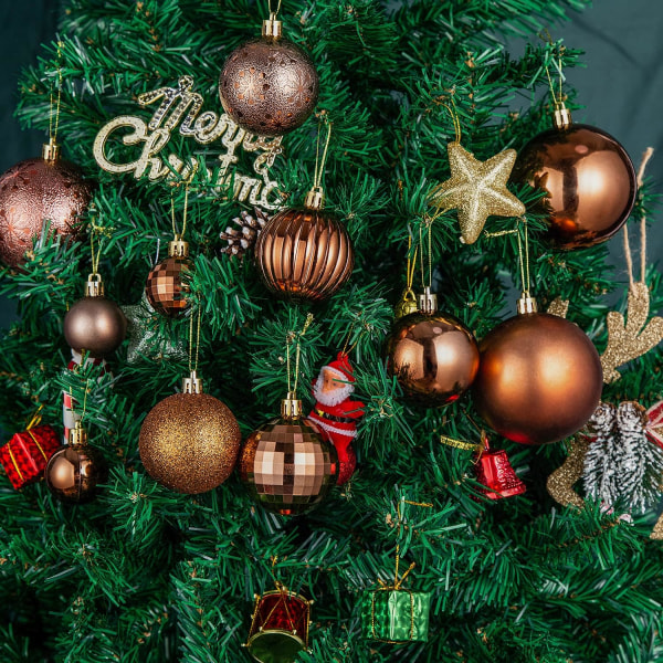Julkulor, 36-pack splittersäkra juldekorationer Bollar med hängslinga för julgransdekor bröllopsfest, brun