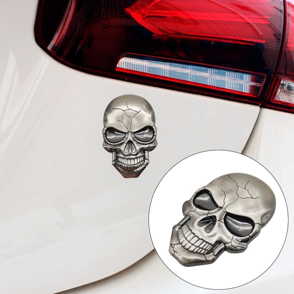 Motorcykel Bildekal Metall 3D Skull Stickers Skull Stickers Auto Bildekal Skull Fordon Demons Ornament Sticker Skull Kylsklistermärke (silver)
