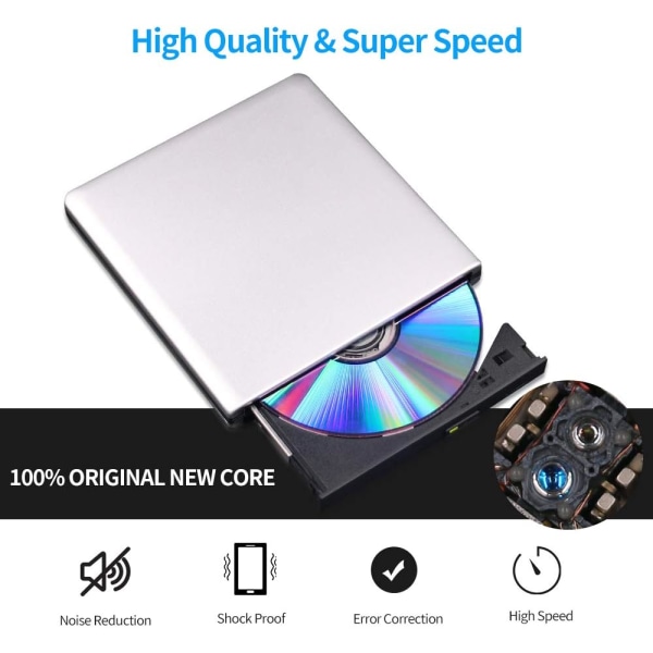 Ulkoinen DVD-asema 3D, USB 2.0 ja Type-C Bluray CD DVD -lukija Slim optinen kannettava asema