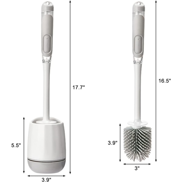 Silikontoalettborste (2st), toalettborste och behållare med tvättmedelsbehållare, snabbtorkande för toalettborste, väggmonterad och fristående - vit