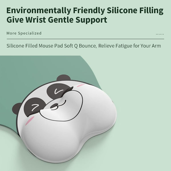 Ergonomisk musmatta med handledsstöd, Panda djur musmatta, halkfri PU-bas 3D gel musmatta handledsstöd för spelkontor dator (Panda)