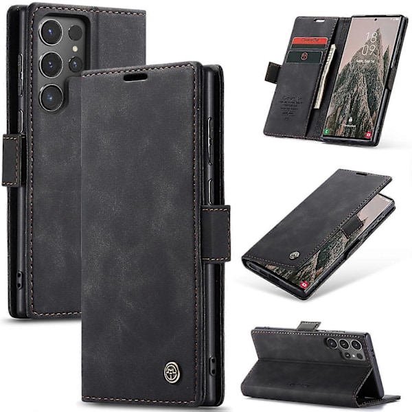 Til Samsung Galaxy S25 Ultra Case CASEME 013 Serie Kortholder Stativ Læder Telefon Cover - Kaffe Multicolor Black