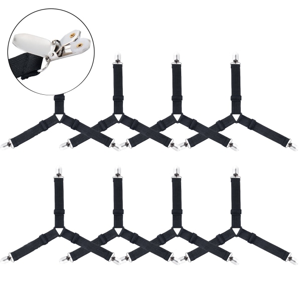 Sengespenne, 8 stk. justerbare trekant elastiske opphengsstropper Gripper Holder Stropper Klips