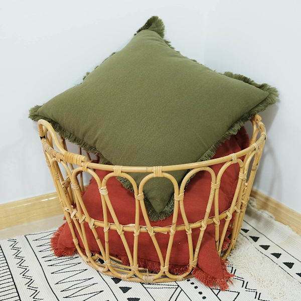 2 kappaletta koristeellisia luonnonpellavasta valmistettuja tyynynpäällisiä hapsureunuksilla, maalaistalon boho-tyyliset neliönmuotoiset koristetyynynpäälliset sohvalle (vihreä, 20 x 20 tuumaa)