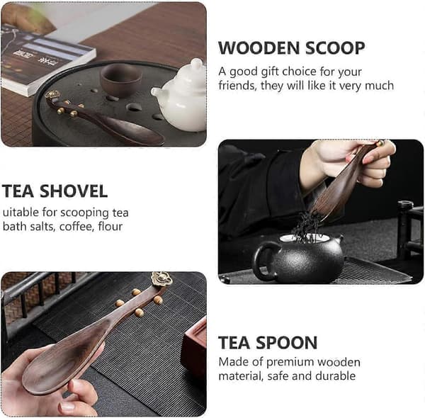 Teskopa och sked i trä för löste, matcha, kaffe, handgjort rustikt kökstillbehör