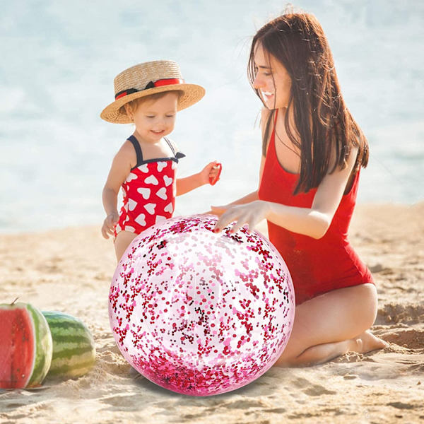 5 stk. strandbolde - gigantiske poolbolde - gigantiske oppustelige strandbolde med glimmer - badedragt - vandlegetøj til stranden - rosaguld